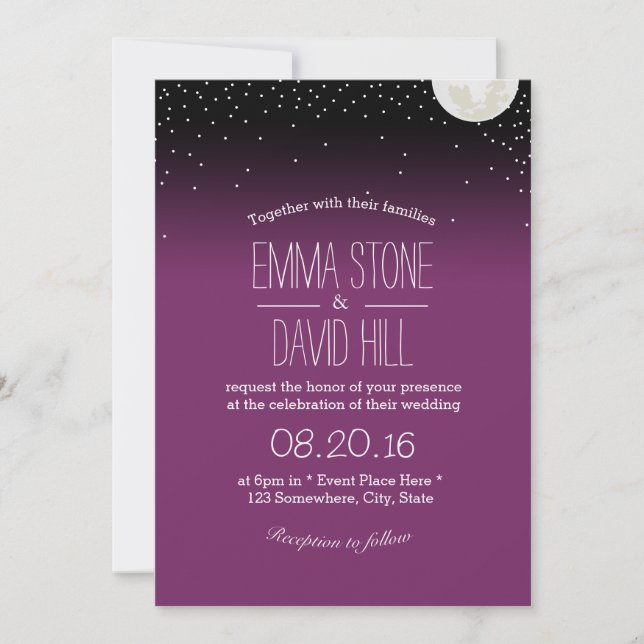 Invitación Bajo el Boda Stars Purple (Anverso)