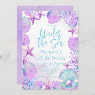 Invitación Bajo el Chica del Mar Primer Fiesta de Cumpleaños