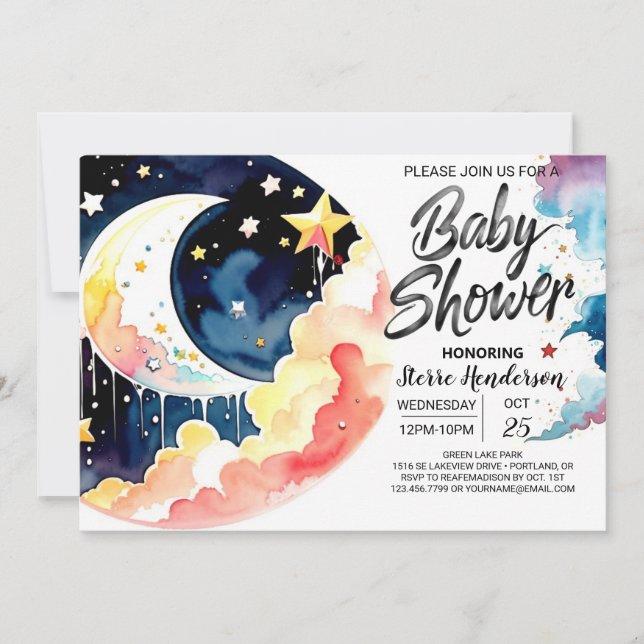 Invitación Bajo el cielo de la noche Baby Shower (Anverso)