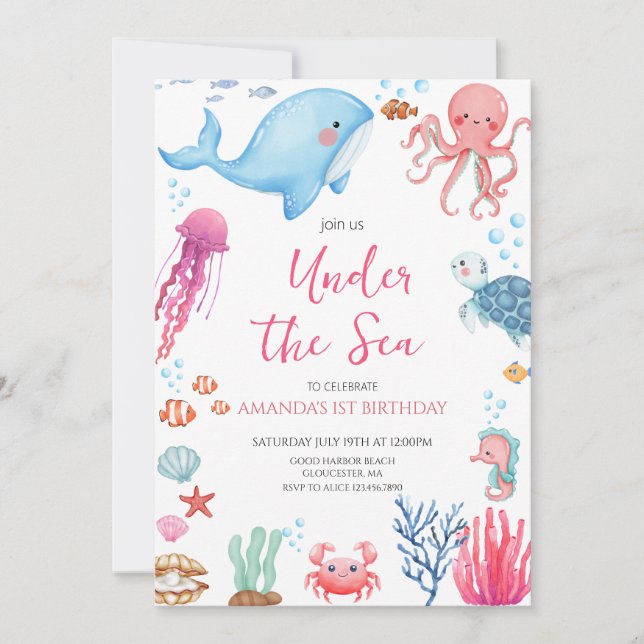 Invitación Bajo el cumpleaños del mar (Anverso)