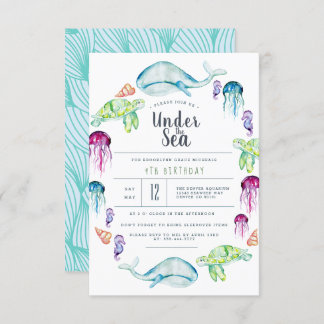 Invitación Bajo el cumpleaños del mar | acuarela de la gritte