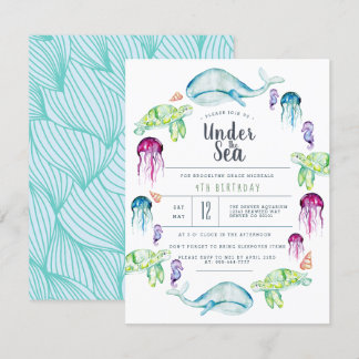 Invitación Bajo el cumpleaños del mar | acuarela de la gritte