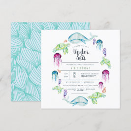 Invitación Bajo el cumpleaños del mar | acuarela de la gritte