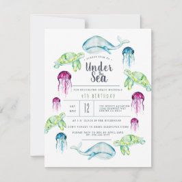 Invitación Bajo el cumpleaños del mar | Acuarela de Ocean Ani