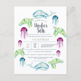 Invitación Bajo el cumpleaños del mar | Acuarela de Ocean Ani