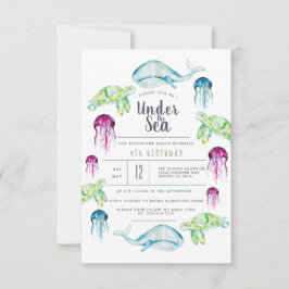 Invitación Bajo el cumpleaños del mar | Acuarela de Ocean Ani