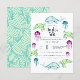 Invitación Bajo el cumpleaños del mar | Acuarela de Ocean Ani