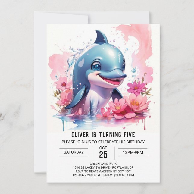 Invitación Bajo el Fiesta de delfines rosados (Anverso)
