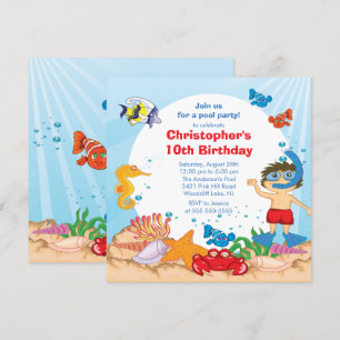 Invitación Bajo el Fiesta de la piscina de mar Niño invitado 