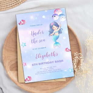 Invitación Bajo el Fiesta marino para Chicas con diseño de co