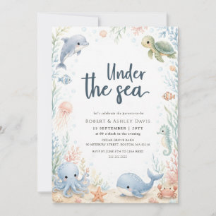 Invitación Bajo el Mar Acuarela Animales del Océano Baby Show