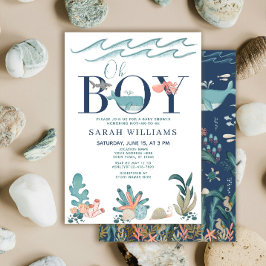 Invitación Bajo el Mar Acuarela Azul Fiesta de Baby Shower Ni