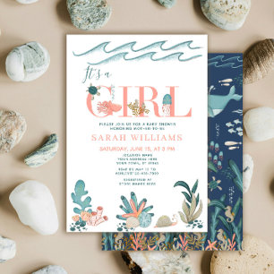 Invitación Bajo el Mar Acuarela Es una Niña Baby Shower