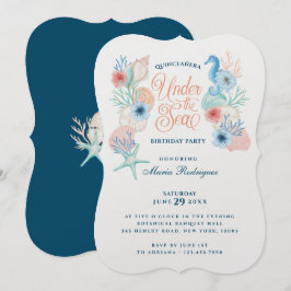 Invitación Bajo El Mar Acuarela Seashells Quinceañera