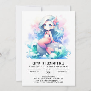 Invitación Bajo el mar Adorable cumpleaños de la sirena