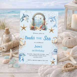 Invitación Bajo el mar animales del océano azul niño cumpleañ