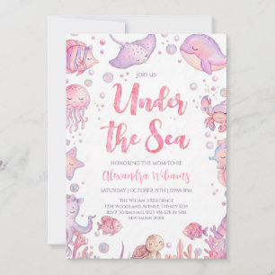 Invitación Bajo el mar Animales del océano rosa Fiesta de beb