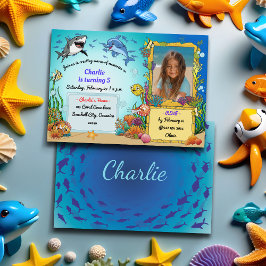 Invitación Bajo el mar Animales, foto submarina cumpleaños