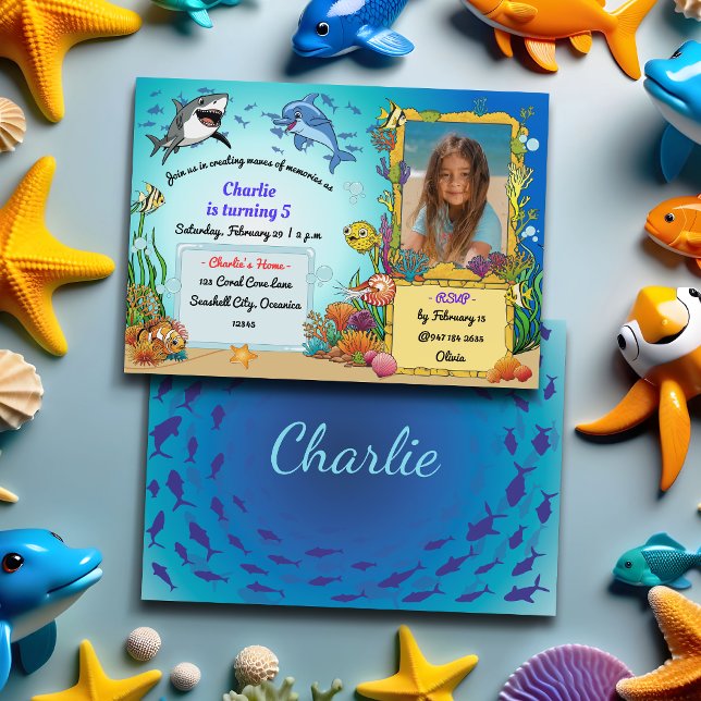 Invitación Bajo el mar Animales, foto submarina cumpleaños (Subido por el creador)