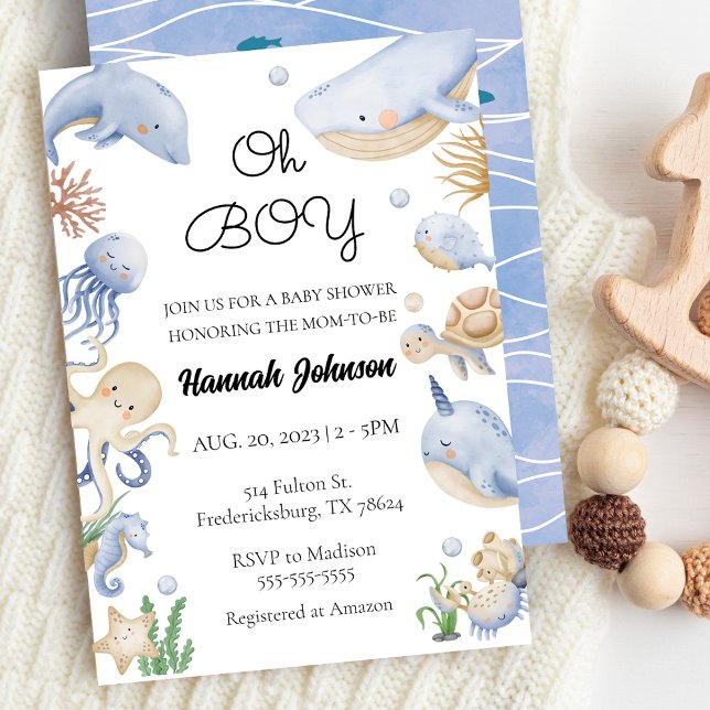 Invitación Bajo el mar Animales Náuticos Oh Boy Baby Shower (Under the Sea Animals Nautical Oh Boy Baby Shower Invitation)
