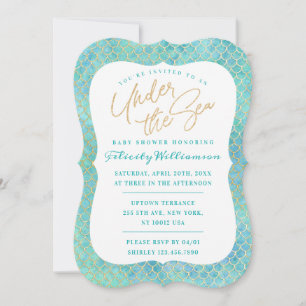 Invitación Bajo el mar Aqua Blue Mermaid escala Baby Shower