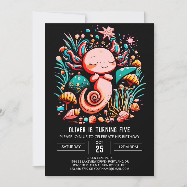 Invitación Bajo el mar Axolotl Cumpleaños Imprimible (Anverso)