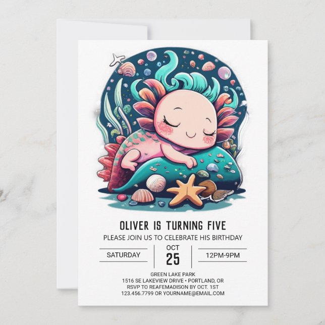Invitación Bajo el mar Axolotl Fiesta Cumpleaños (Anverso)