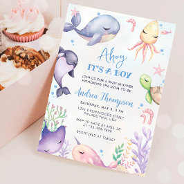 Invitación Bajo el mar azul Ahí viene un niño Baby Shower