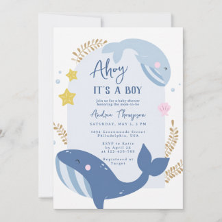 Invitación Bajo el Mar Azul Ahí Viene un Niño Baby Shower