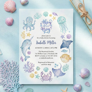 Invitación Bajo el Mar Azul Ahóy Es un Niño Baby Shower
