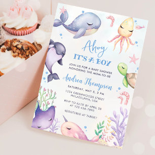 Invitación Bajo el mar azul Ahoy es un niño Baby Shower