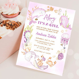 Invitación Bajo el mar azul Ahoy es una ducha de bebé niña