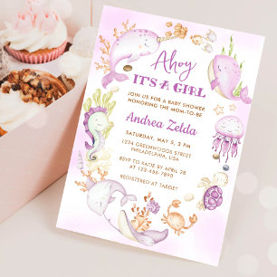 Invitación Bajo el mar azul Ahoy es una niña Baby Shower