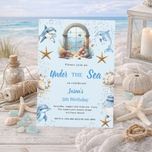 Invitación Bajo el mar azul animales del océano Cumpleaños de