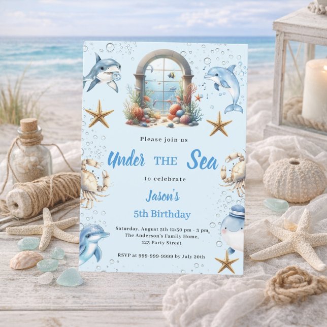 Invitación Bajo el mar azul animales del océano Cumpleaños de (Subido por el creador)