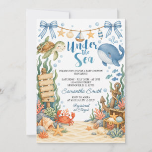 Invitación Bajo el Mar Azul Fiesta de Bebé Verano Océano Anim