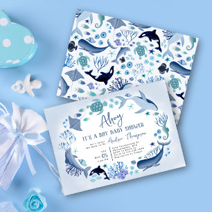 Invitación Bajo el mar azul hoy es un niño Baby Shower