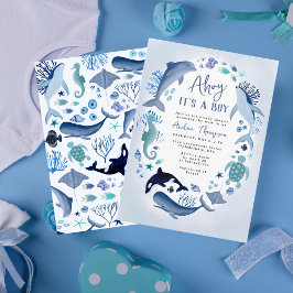 Invitación Bajo el mar azul hoy es un niño Baby Shower