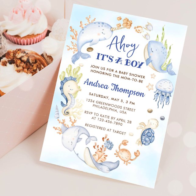Invitación Bajo el mar azul hoy es un niño Baby Shower (Subido por el creador)