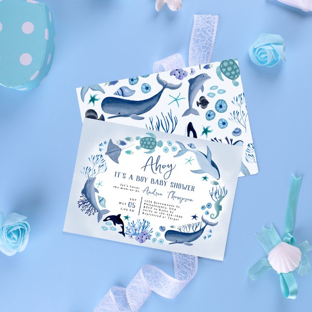 Invitación Bajo el mar azul hoy es un niño Baby Shower (Subido por el creador)