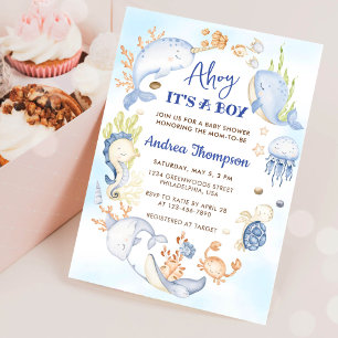 Invitación Bajo el mar azul hoy es un niño Baby Shower