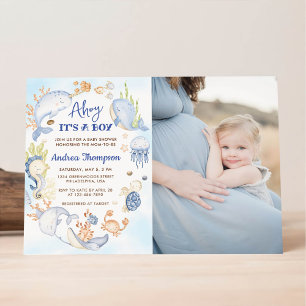 Invitación Bajo el mar azul hoy es un niño Baby Shower