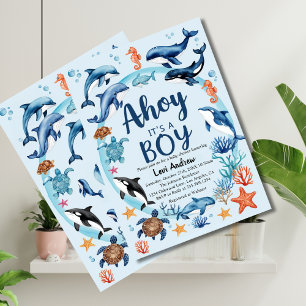 Invitación Bajo el mar azul hoy es un niño Baby Shower