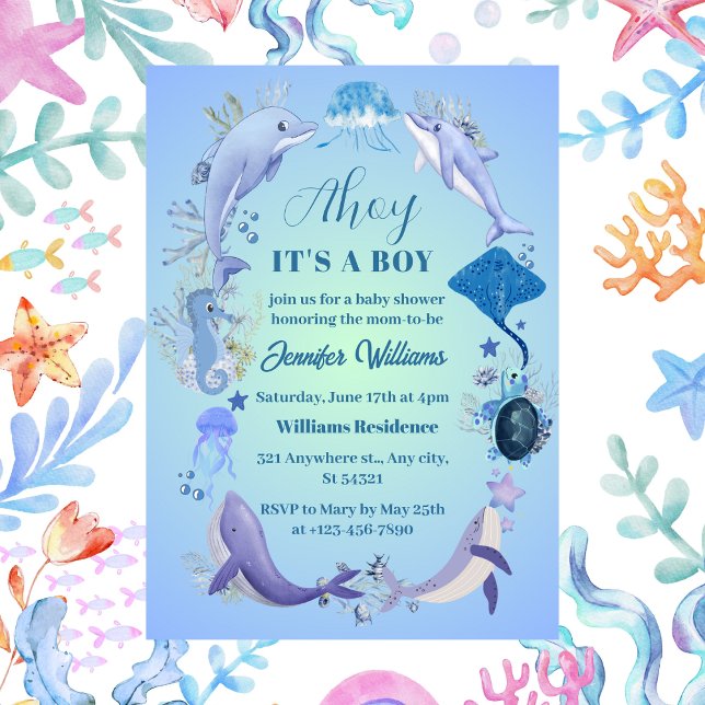 Invitación Bajo el mar azul hoy es un niño Baby Shower (Subido por el creador)
