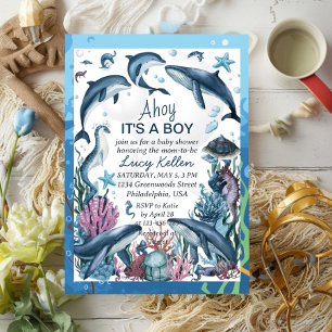 Invitación Bajo el mar azul hoy es un niño Baby Shower Inv