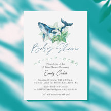 Bajo el mar Baby Shower acuarela ballena floral