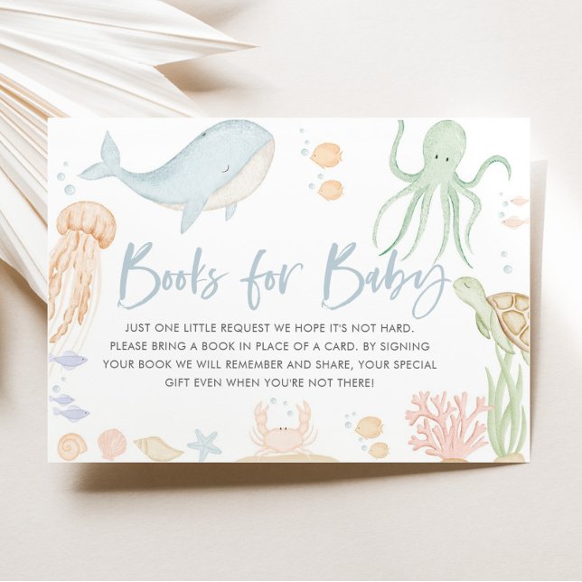 Invitación Bajo el mar Baby Shower Books For Baby Card (Under The Sea Baby Shower | Books For Baby Enclosure Card)