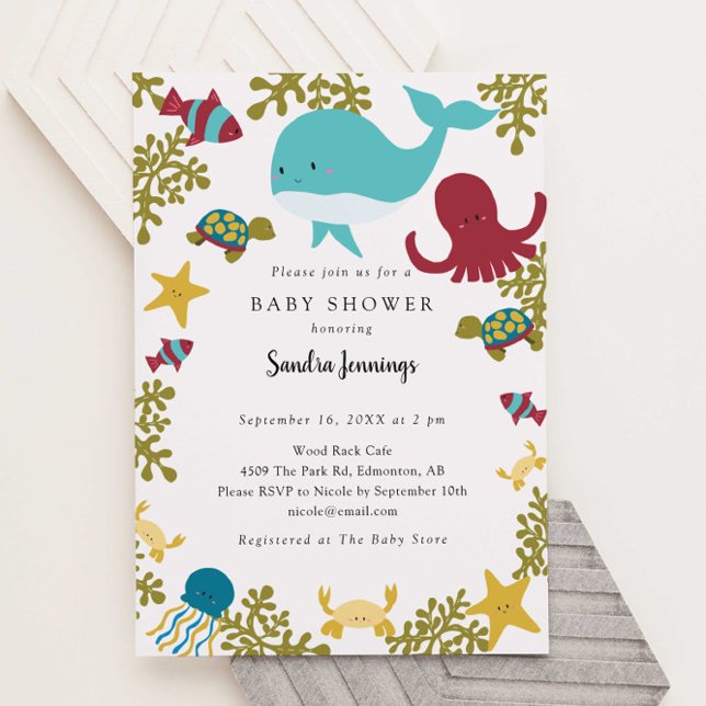 Invitación Bajo el mar Baby Shower cute neutral (Subido por el creador)