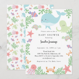 Invitación Bajo el mar Baby Shower Cute Pastel Neutral