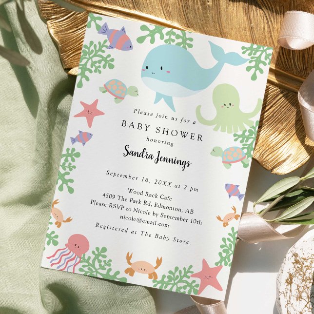 Invitación Bajo el mar Baby Shower Cute Pastel Neutral (Subido por el creador)